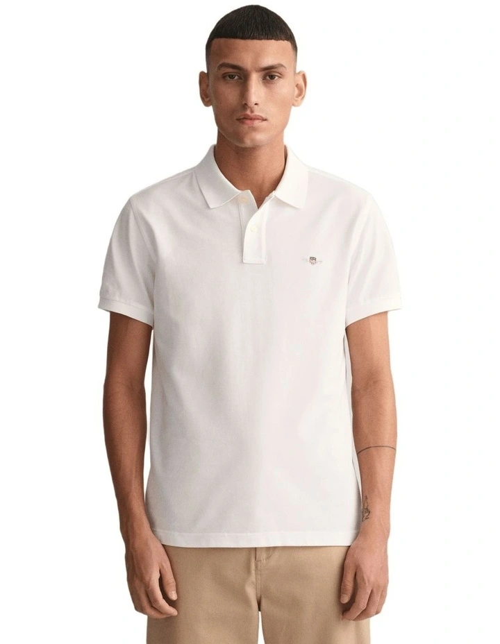 Slim Fit Shield Pique Polo Shirt in White
