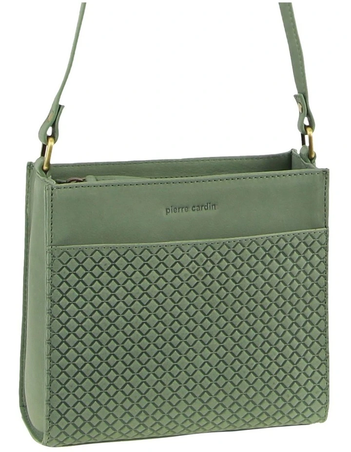 Leather Diamond Pattern Embossed Cross-Body Bag in Sage