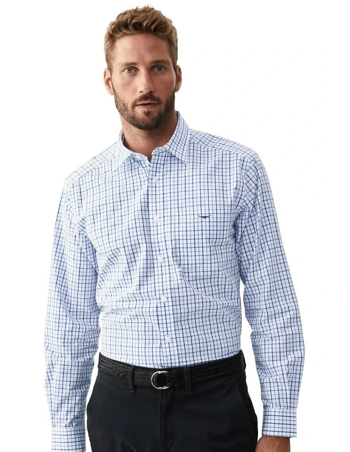 Collins Check Long Sleeve Shirt in Pale Blue/White