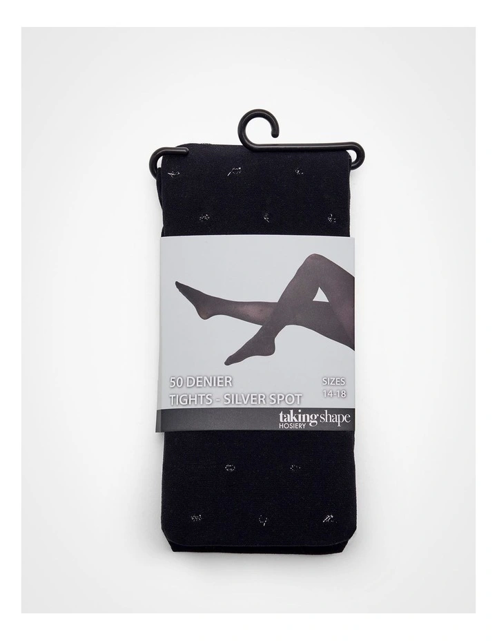 50 Denier Spot Tights in Black/Silver