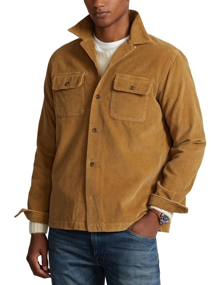 Classic Fit Corduroy Camp Shirt in Beige
