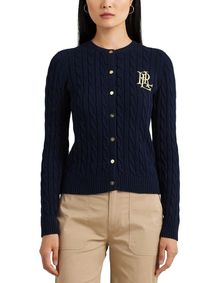 Cable-Knit Cotton Cardigan in Navy
