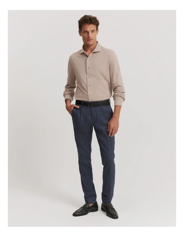 Tailored Fit Pique Shirt in Taupe Melange
