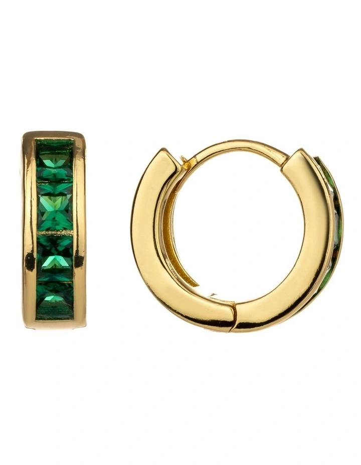 Small Hoops with Stones Earring in Emerald