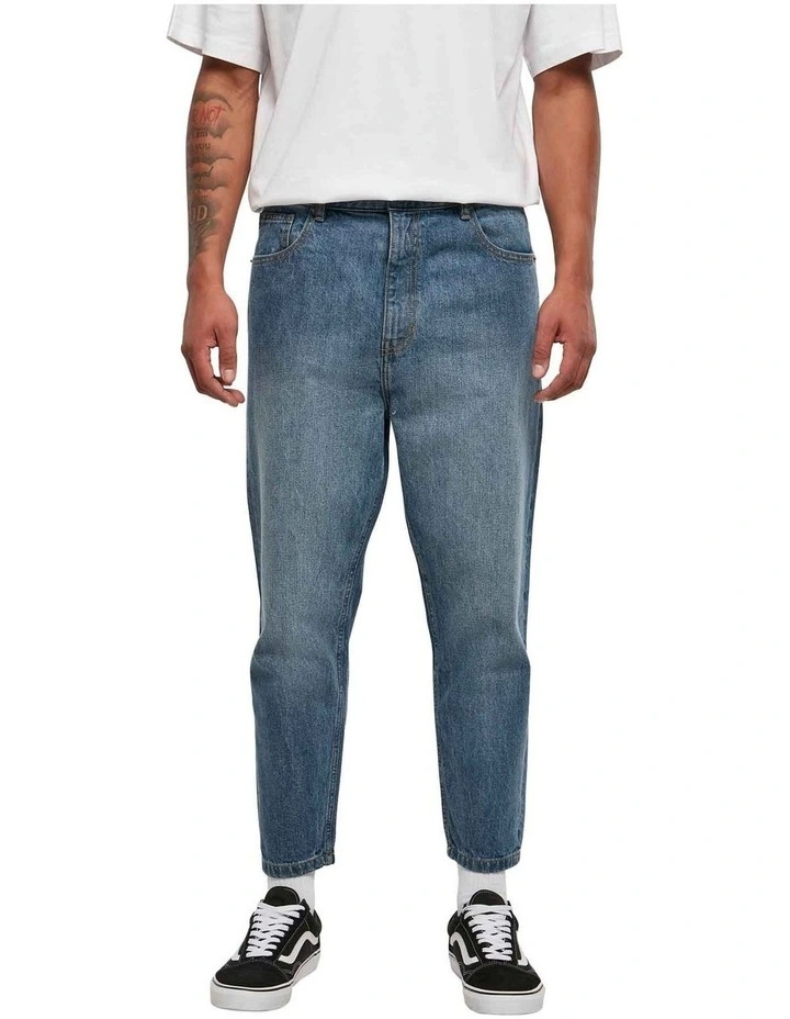 Cropped Tapered Jeans in Mid Deep Blue