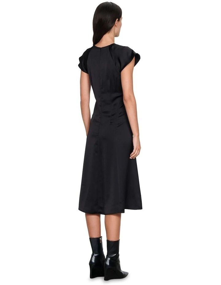 Drapey Satin Gathered Dress in Black
