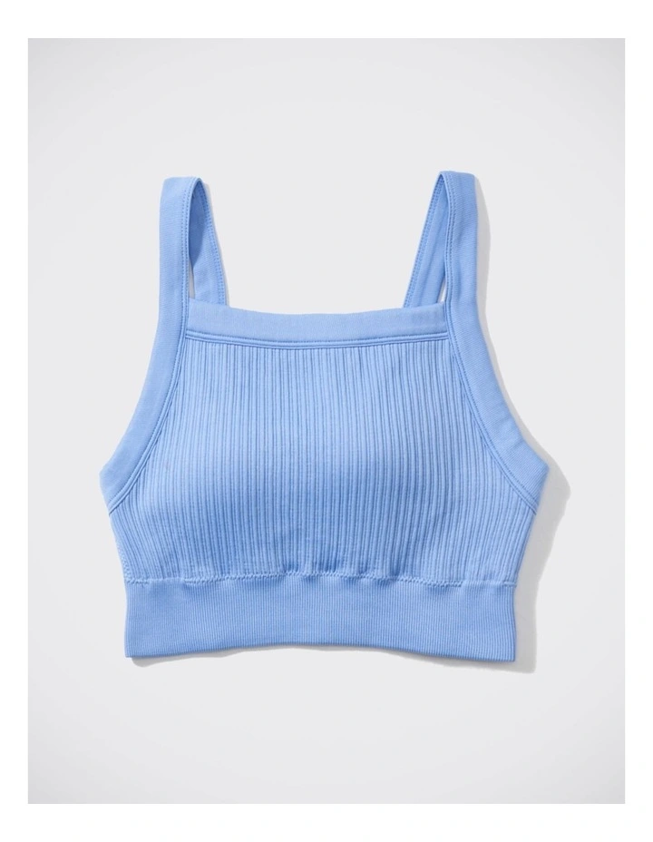 Ribbed Seamless High Neck Longline Bralette in Blue Lion