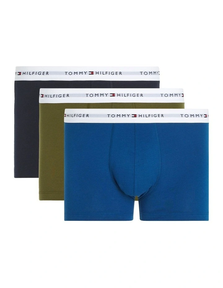Signature Organic Cotton Essentials Trunks Pack of 3 in Navy/White/Grey/Roug