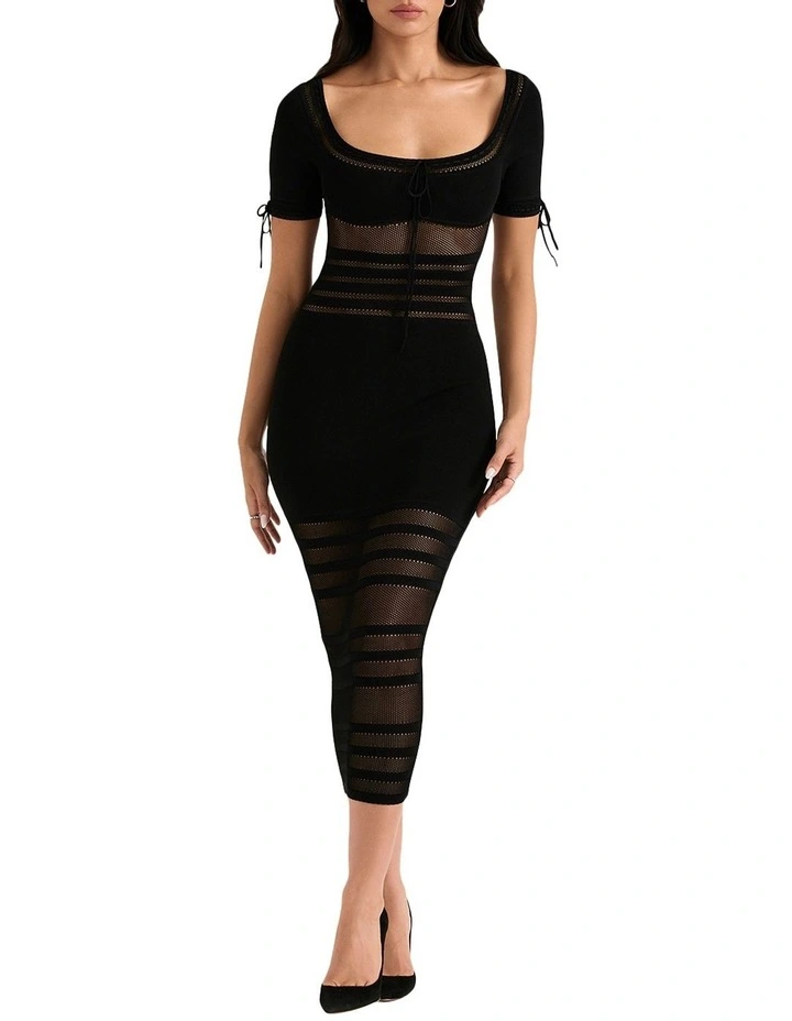 Lilla Openwork Knit Midi Dress in Black