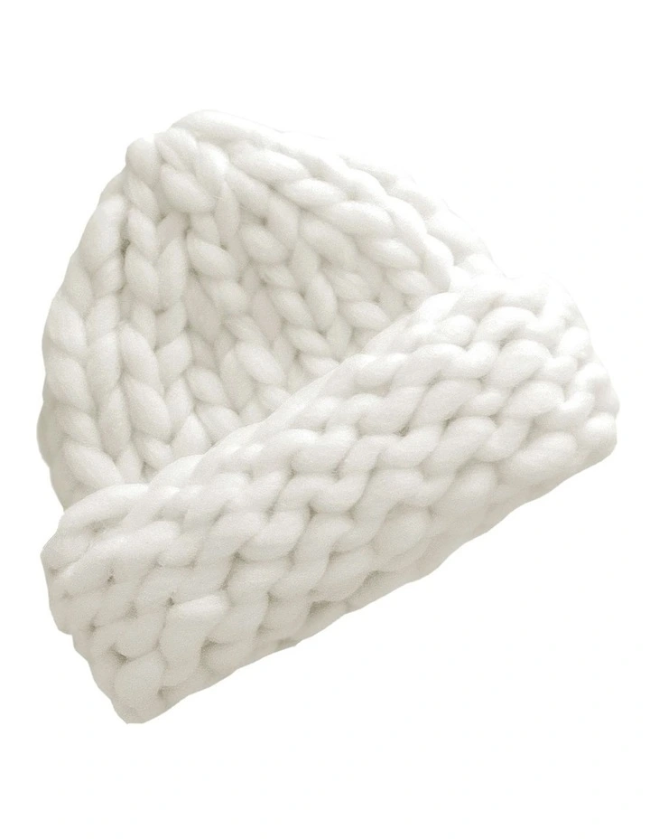 Snowflake Hand Knitted Beanie in White