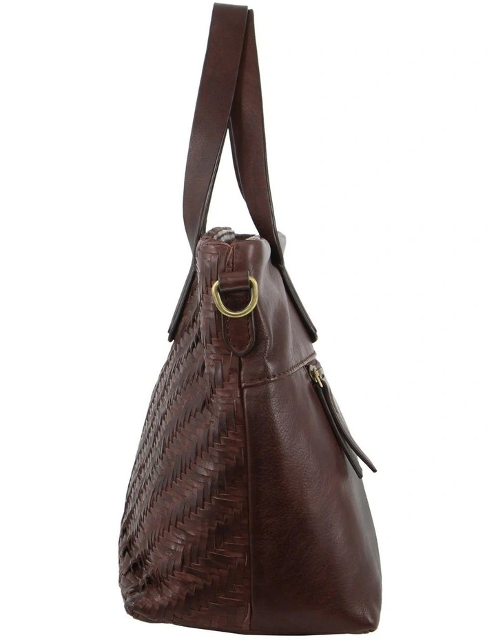 Woven Embossed Leather Tote Bag in Burgundy