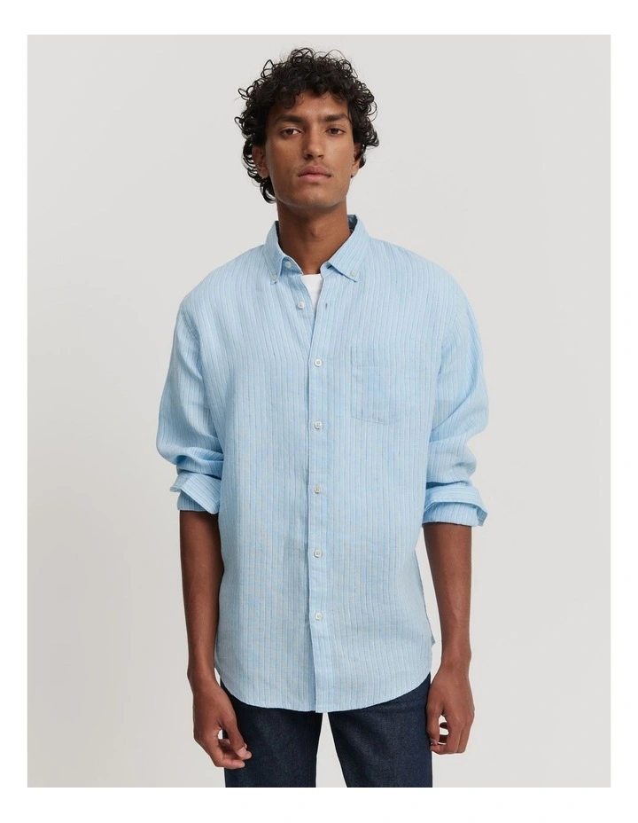 Organically Grown Linen Stripe Shirt in Baby Blue