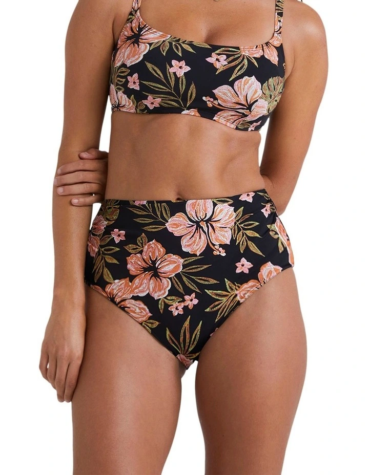 Hooked On Tropics Hi Retro Bikini Bottoms in Black Pebble