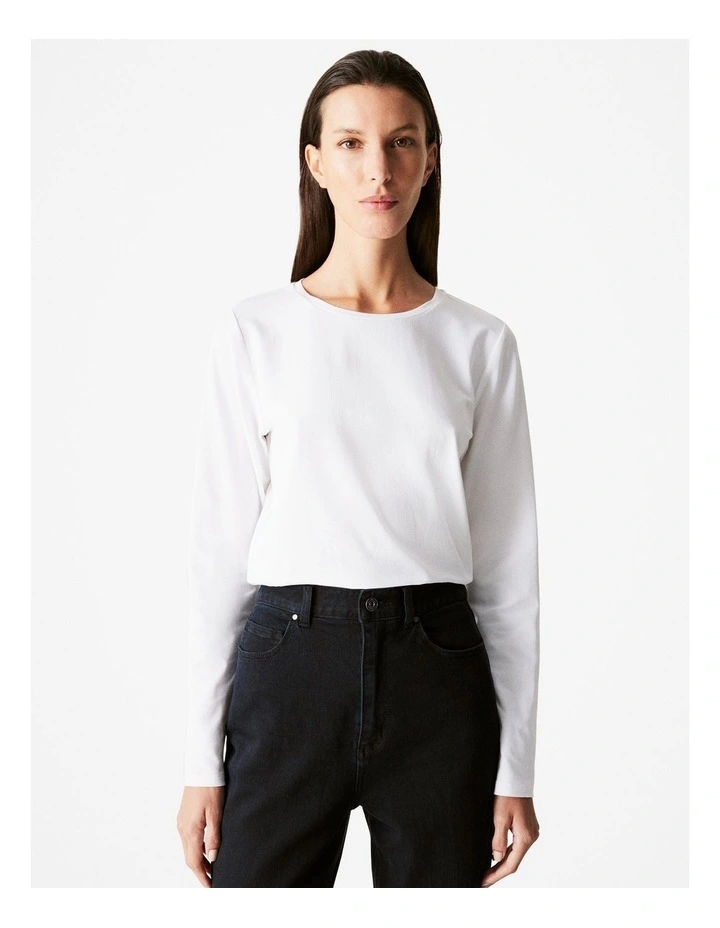Organically Grown Cotton Long Sleeve Crew T-shirt in White