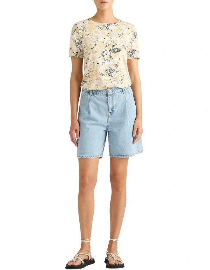 Saira Bamboo Tee in Ivory Multi