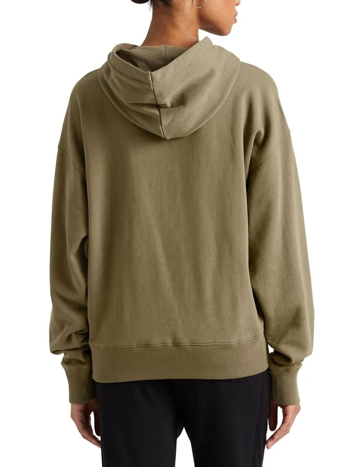Beaded-Logo French Terry Hoodie in Green