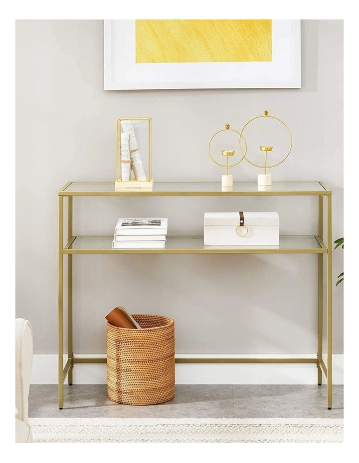 Console Table with Tempered Glass Metal Frame in Gold