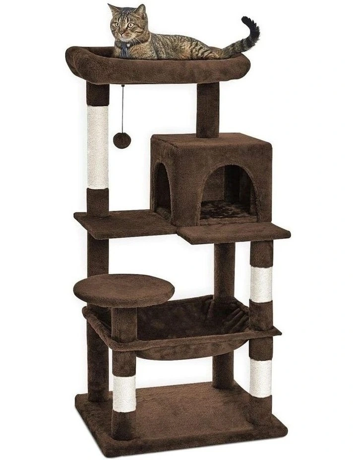 Plush Condo Cat Tree 118cm in Brown