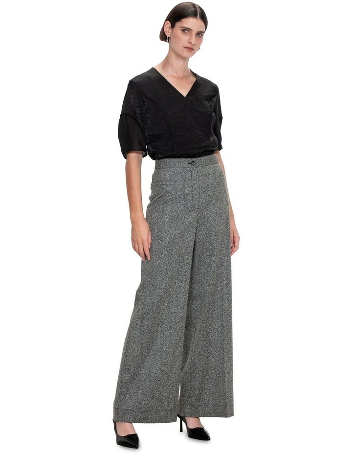 Sheer Panelled V Neck Top in Black
