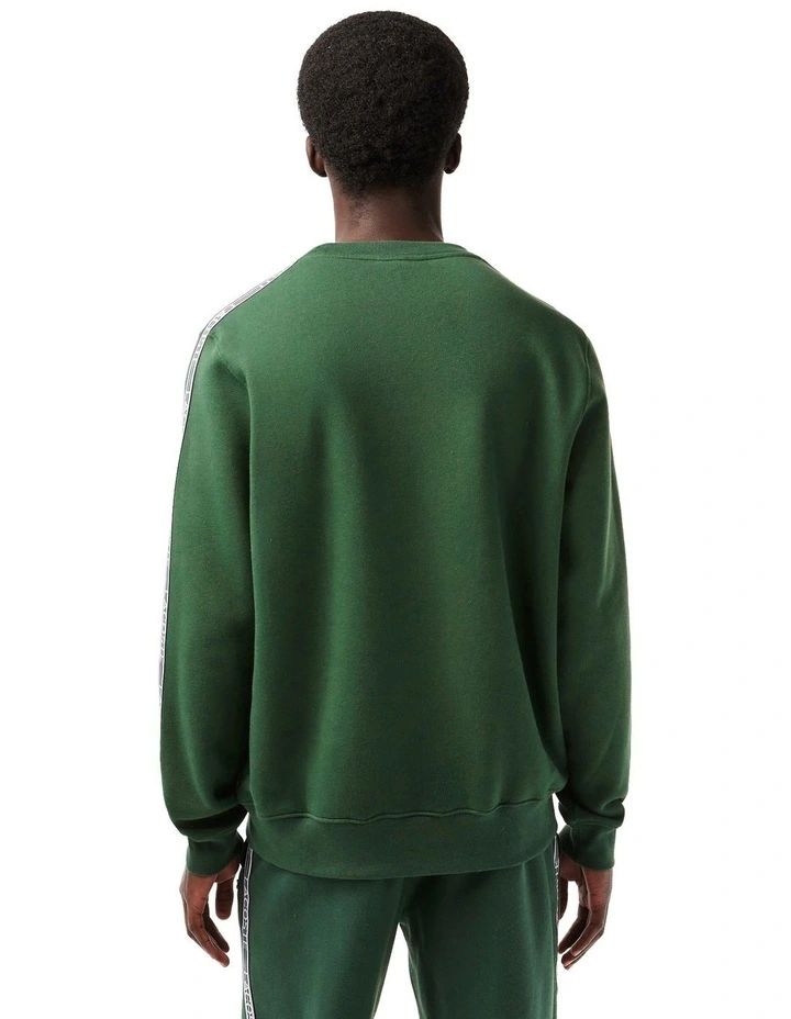 Logo Tape Fleece Crew Neck Sweat Top in Sequoia