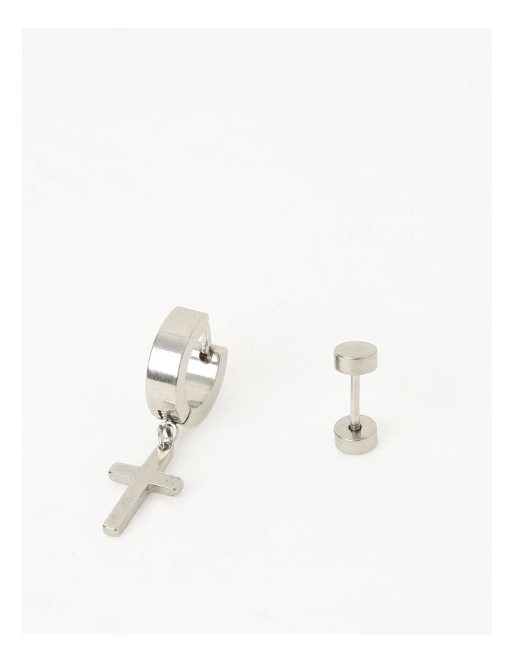 Cross Hoop Drop & Stud in Silver