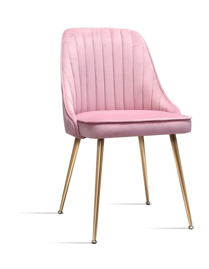 Dining Chairs Set of 2 Velvet Channel Tufted in Pink