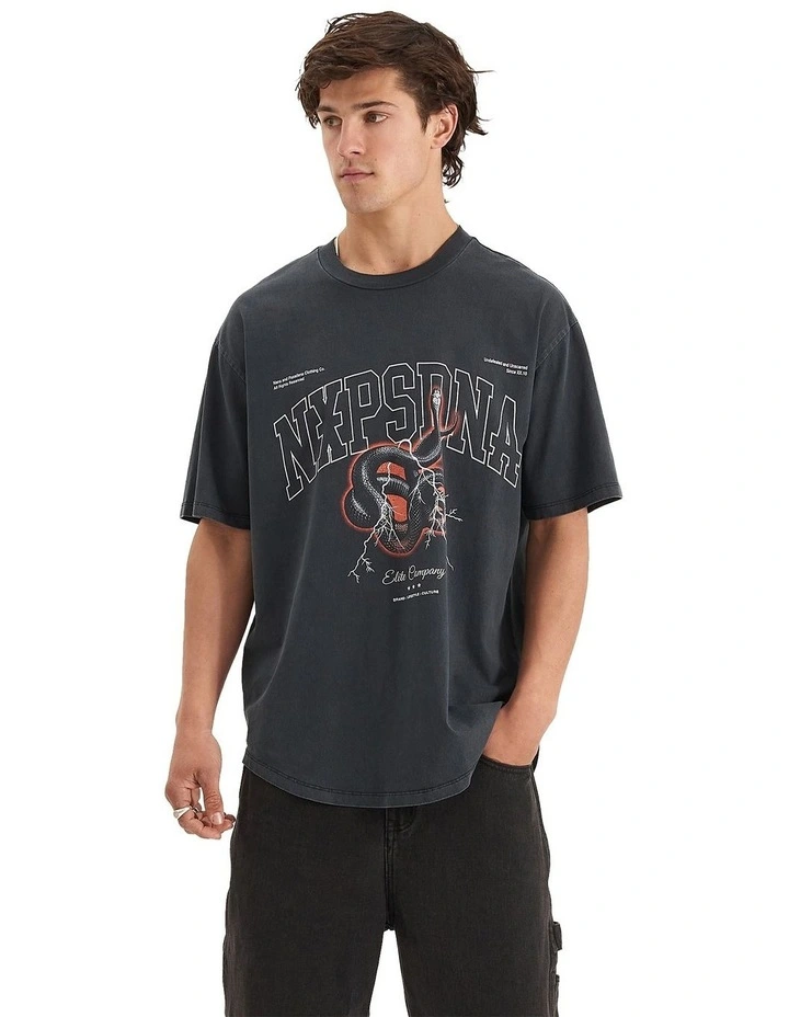 Contorted Heavy Box Fit Scoop Tee in Charcoal