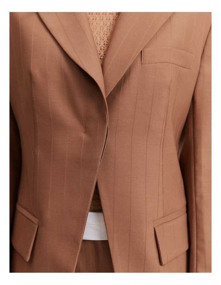 Self Stripe High Break Blazer in Biscuit