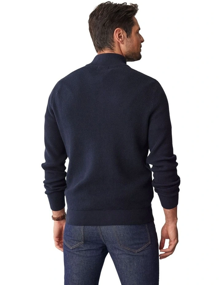 Waffle Half Zip Knit in Navy