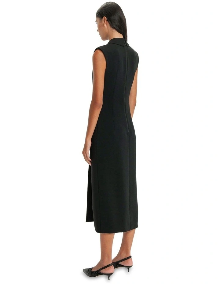 Recycled Twill Tailored Midi Dress in Black