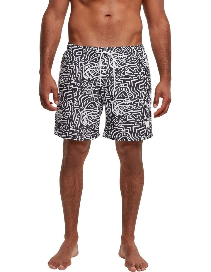 Signs Pattern Swim Shorts in Black