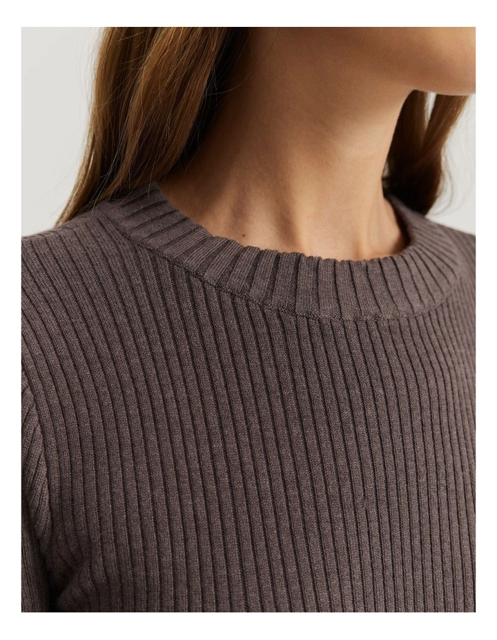 Organically Grown Cotton Blend Crop Rib Knit in Truffle Marle
