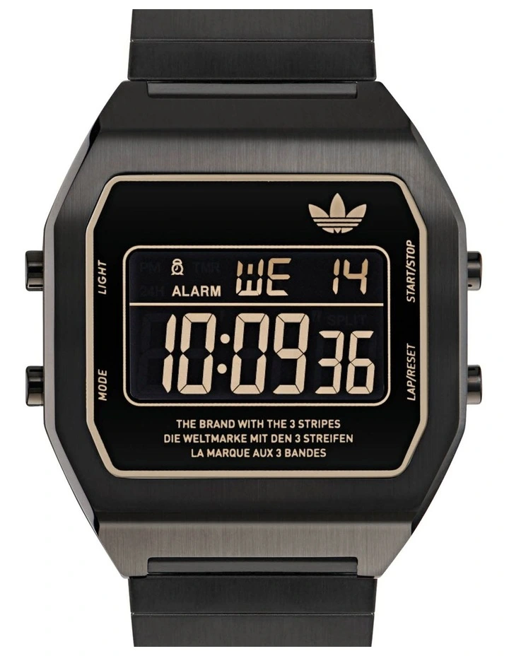 Digital Two Stainless Steel Watch in Black