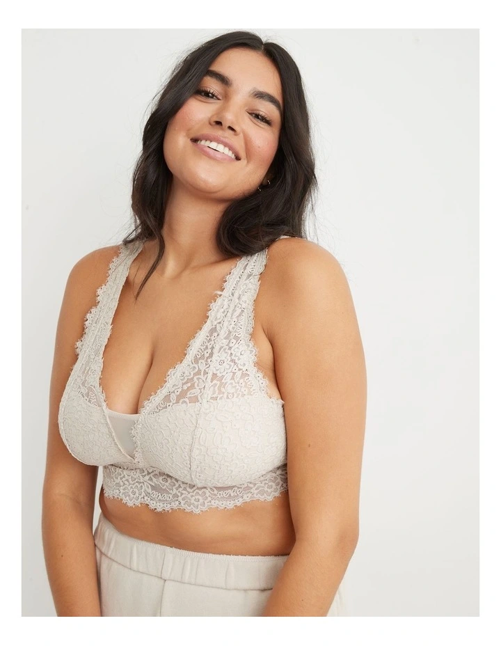 Eyelash Lace Padded Plunge Bralette in White