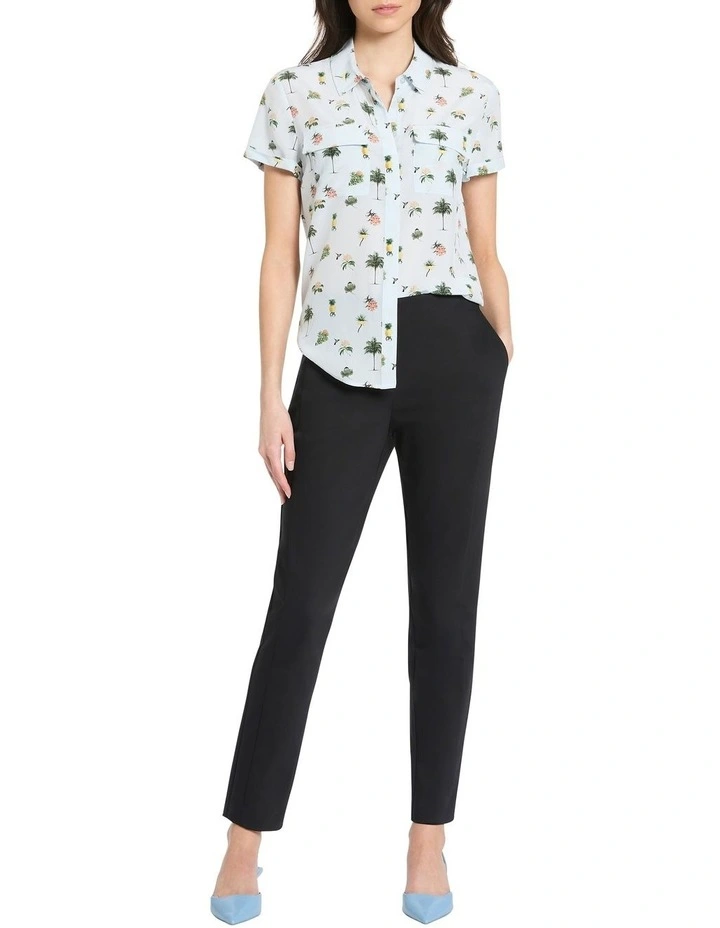 Pine-ing For You Silk Sofia Shirt in Blue Multi