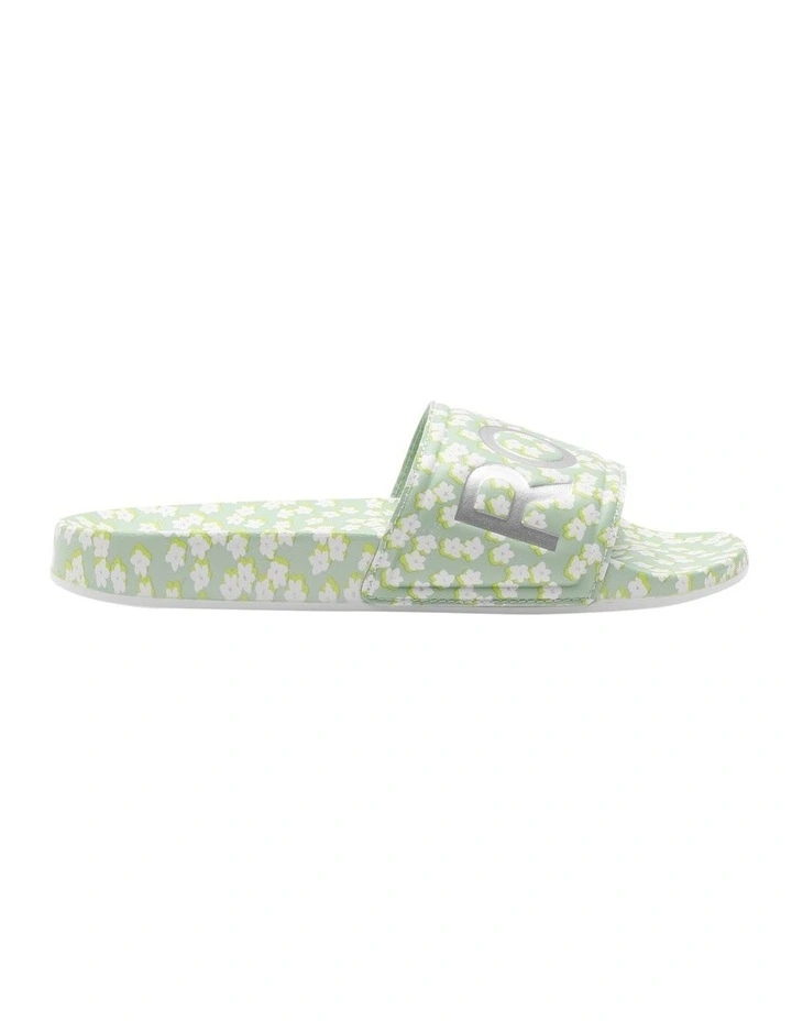 Slippy Slider Sandals in Green/White