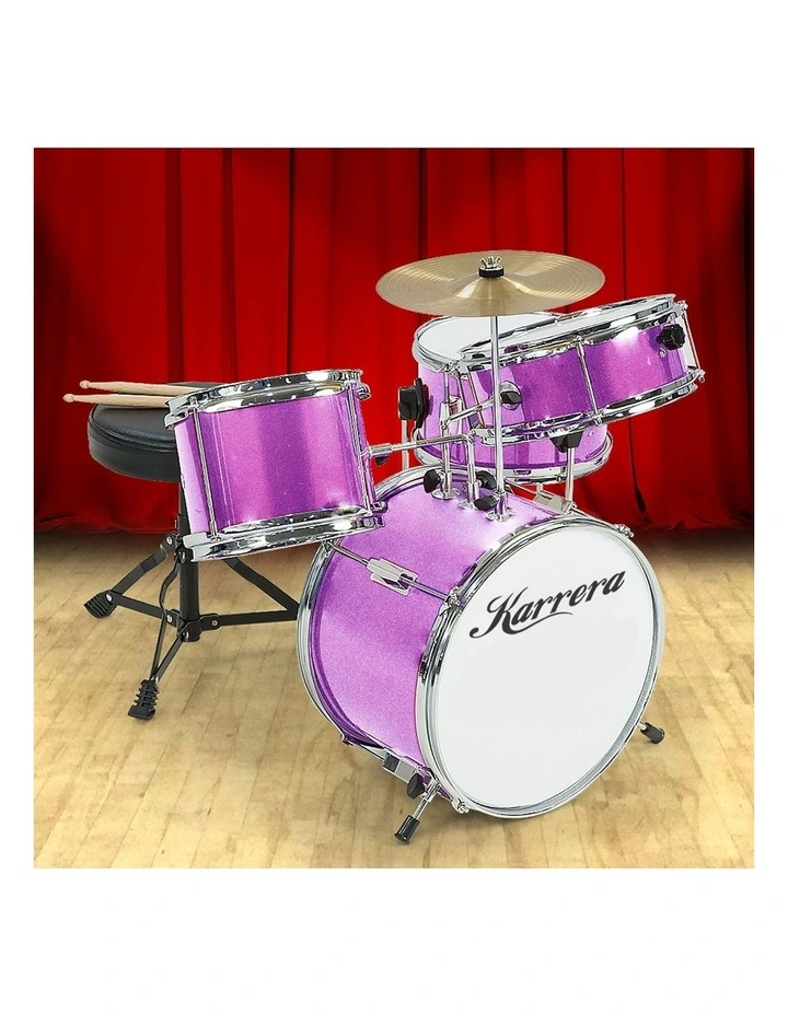 Kerrera Childrens 4 Piece Diamond Drum Kit Set Musical Instrument in Purple