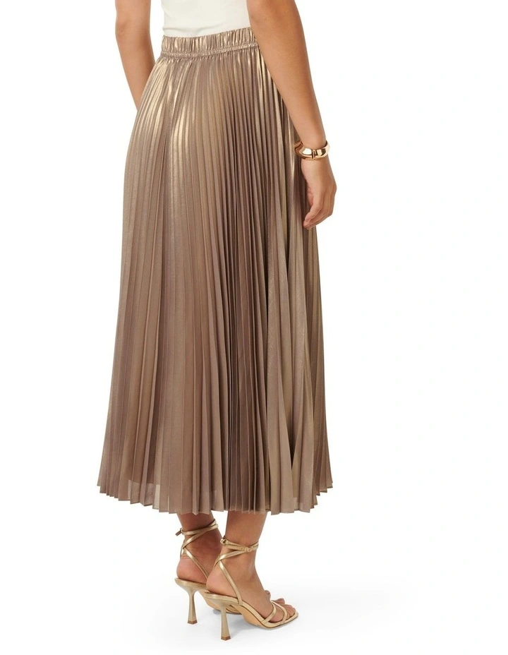 Estella Metallic Pleated Maxi Skirt in Gold