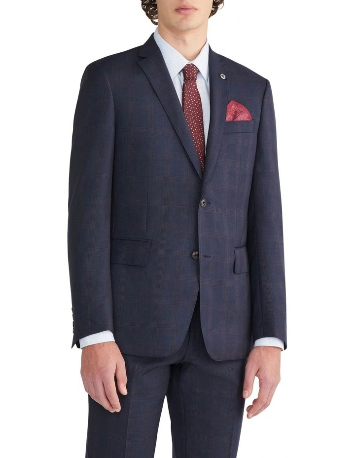 Wool Glen Check Tailored Suit Jacket in Charcoal