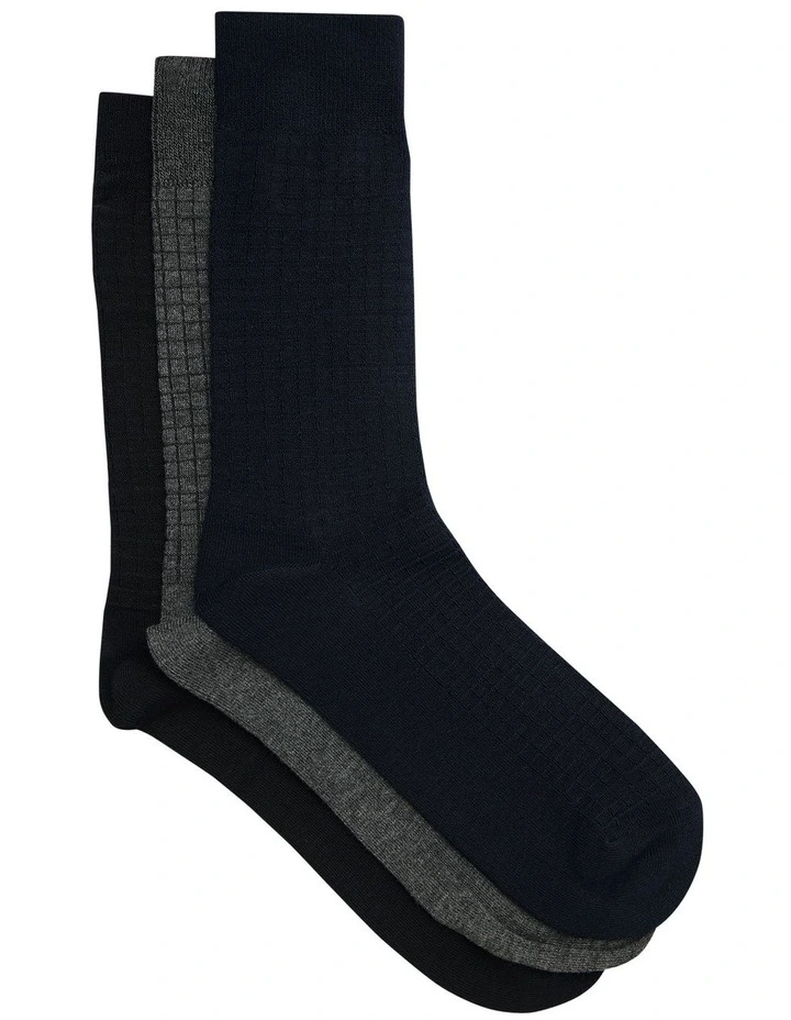 Textured Bamboo Socks 3 Pack in Assorted