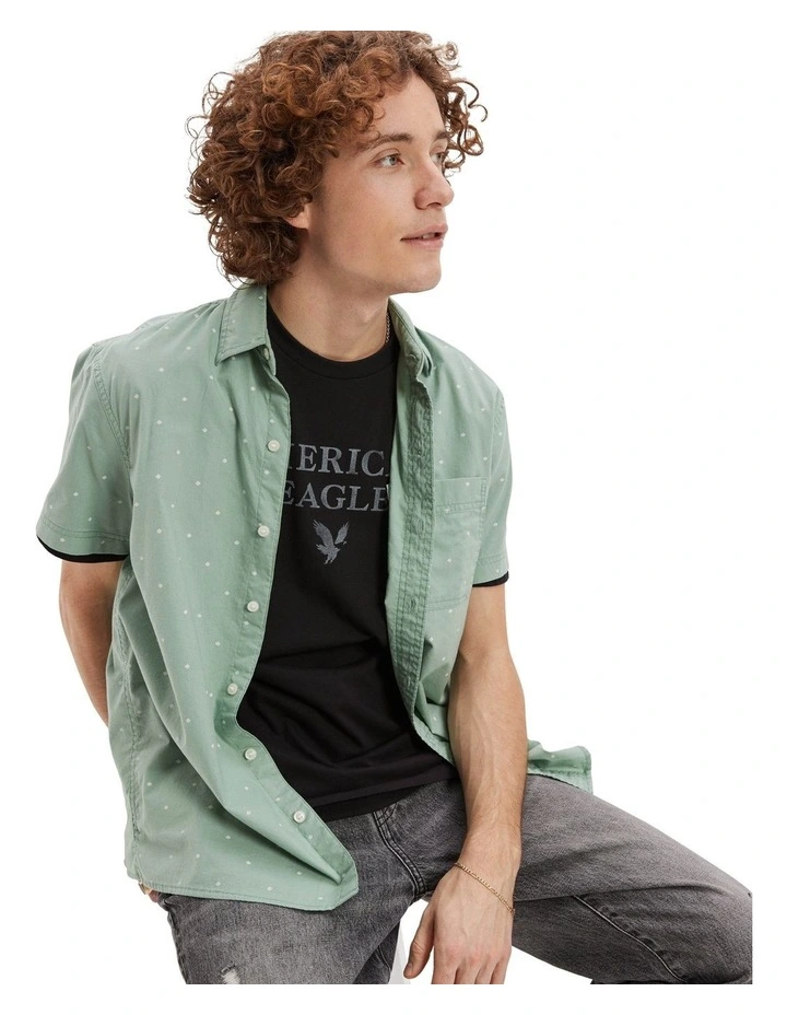 Micro Dot Button-Up Resort Shirt in Dried Sage