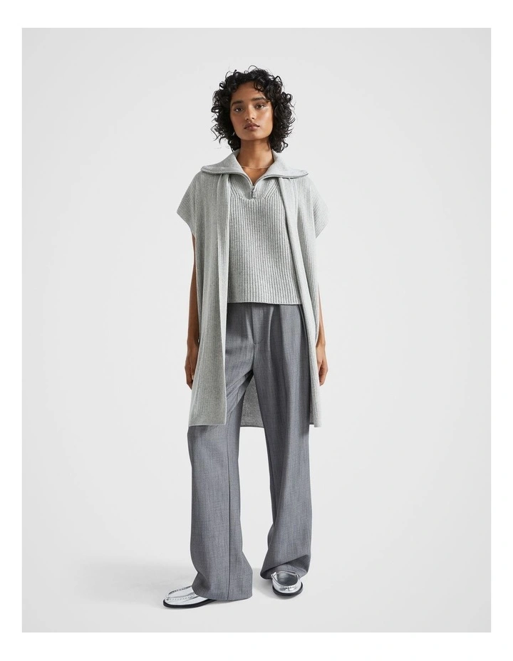 Rib Knit Poncho in Silver Marle