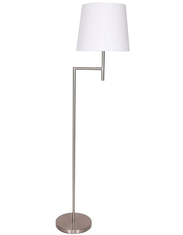 Metal Floor Lamp with Cream Linen Fabric Shade Nickel Finish