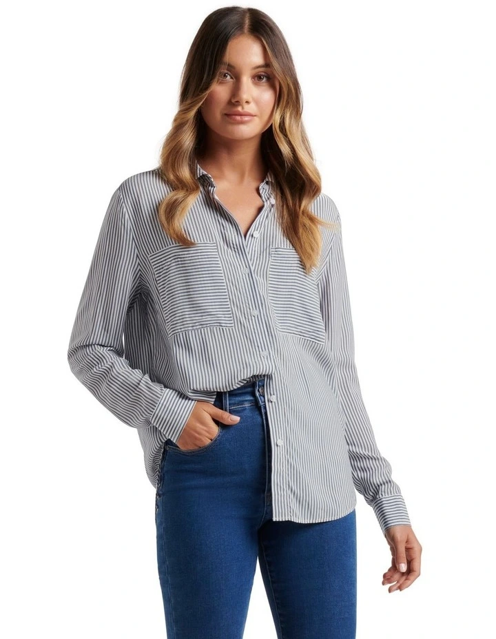 Adara Stripe Shirt Dark Blue