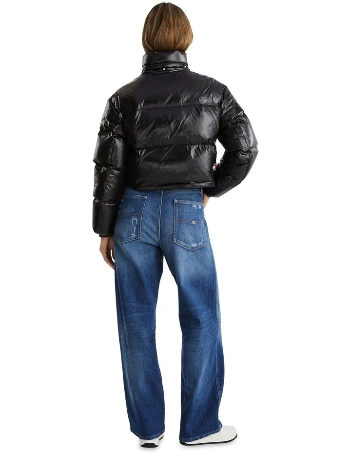 Recycled Cropped Down Alaska Puffer Jacket in Black