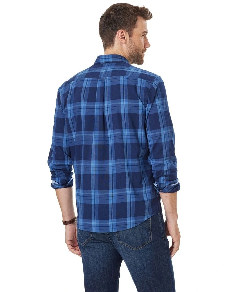 Casual Slub Check Shirt in Navy