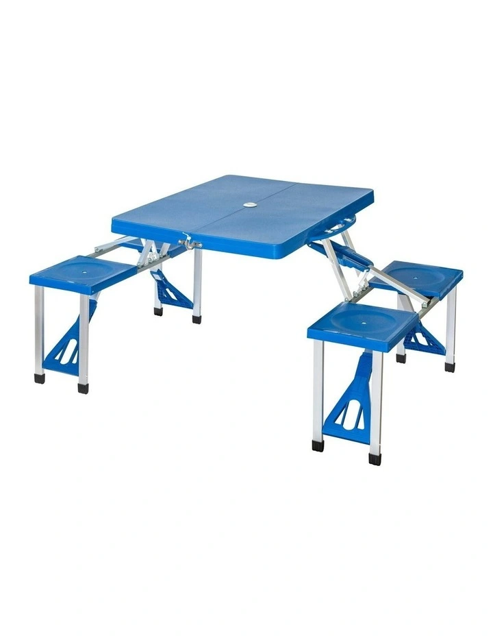 Foldable Lightweight 4-seater Camping Table Set in Blue
