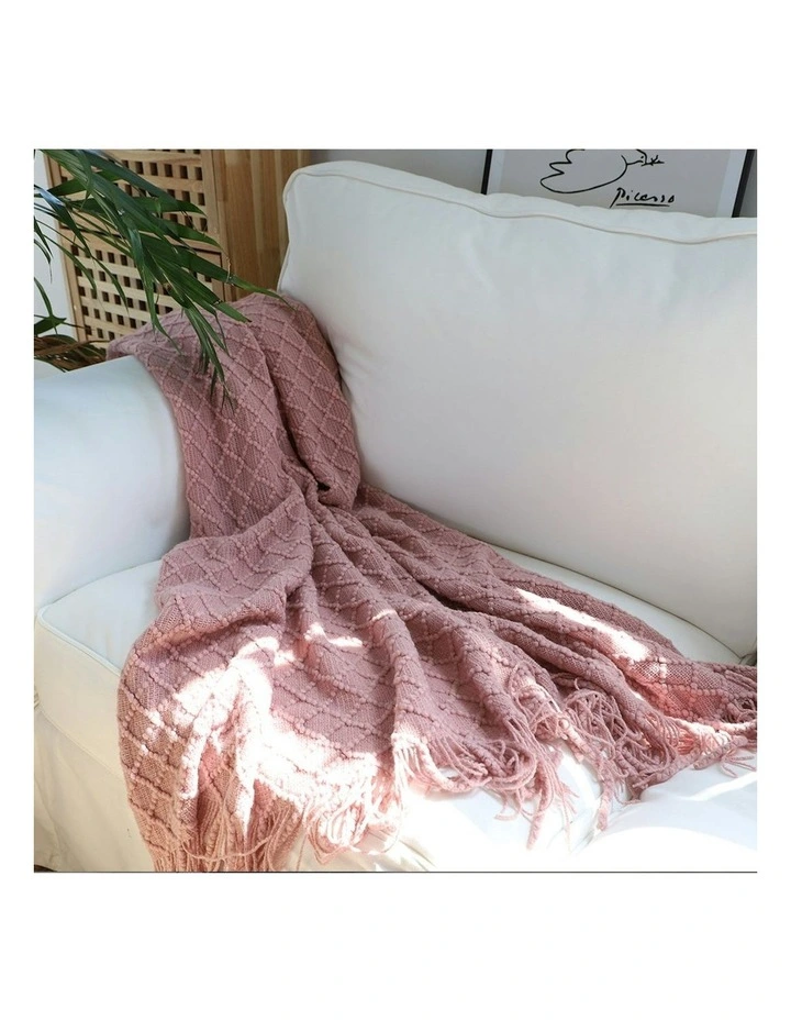 Diamond Pattern Knitted Throw in Pink