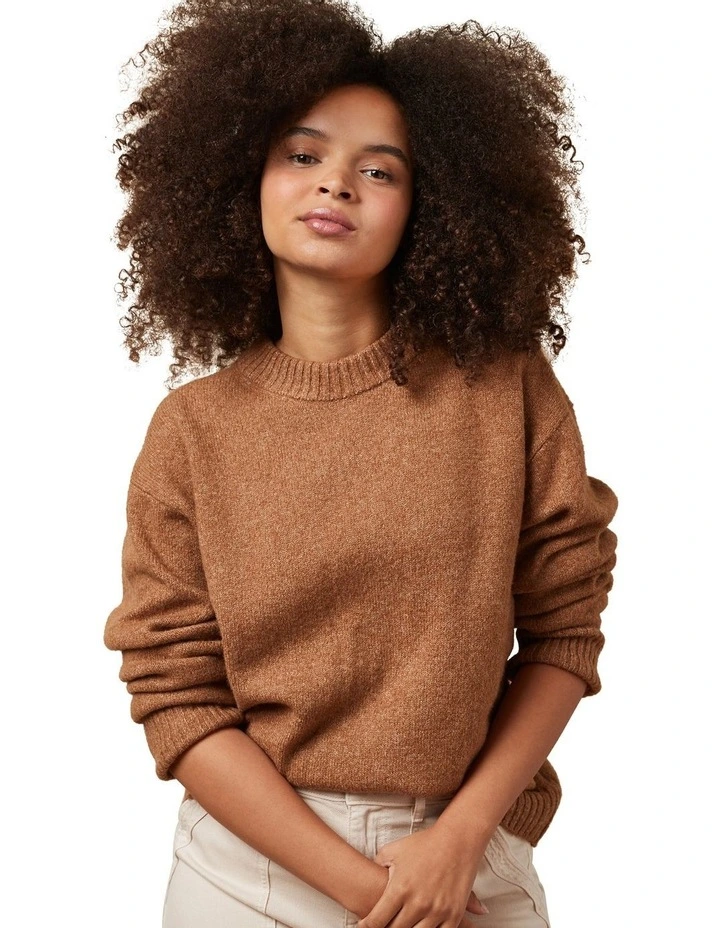 Whoa So Soft Crewneck Sweater in Tan