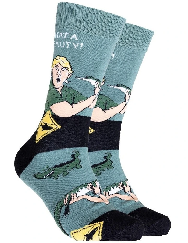 Croc Hunter Cotton Crew Socks in Sage Green